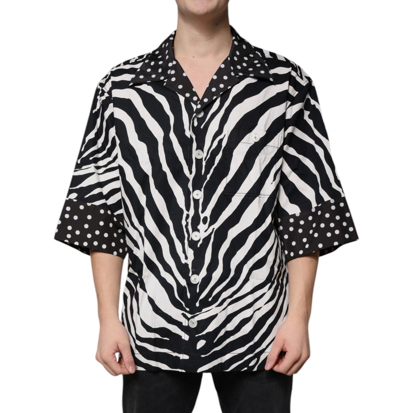 Dolce & Gabbana Black White Zebra Button Down Oversize Shirt