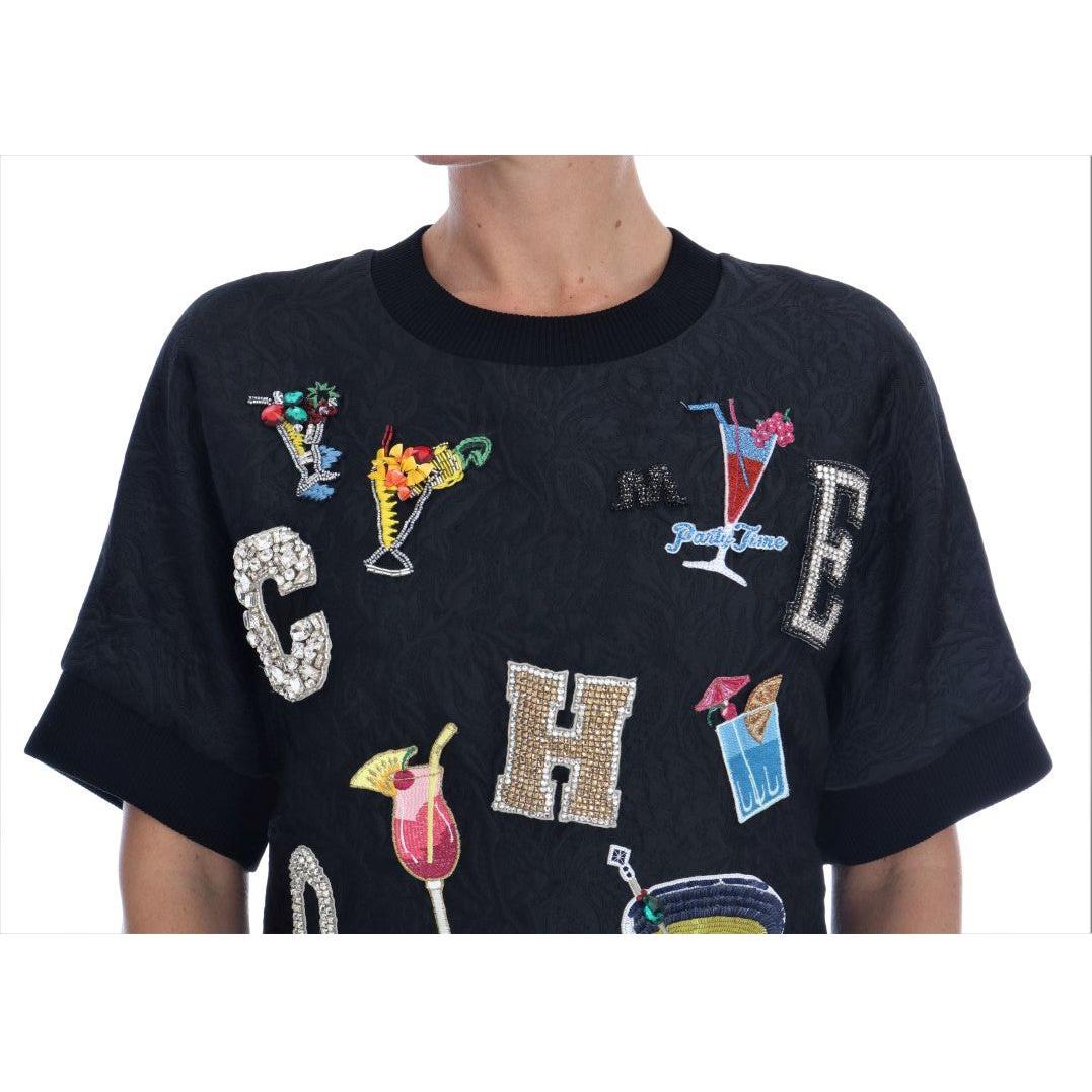 Dolce & Gabbana Enchanted Crystal Embellished Black Sweater Dolce & Gabbana