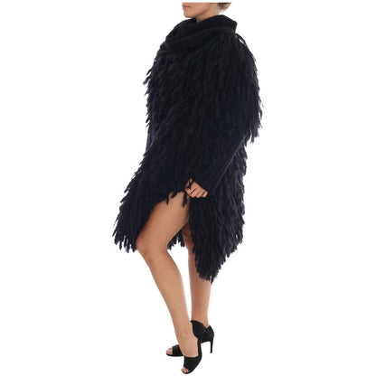 Dolce & Gabbana Black Fringes Wool Pullover Sweater