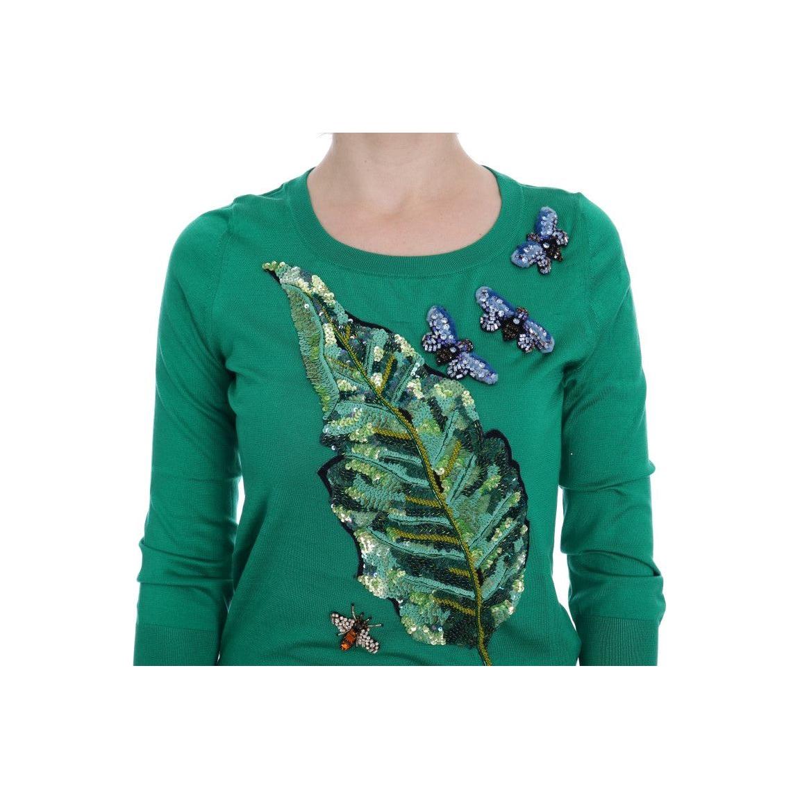 Dolce & Gabbana Embellished Green Silk Pullover Sweater Dolce & Gabbana