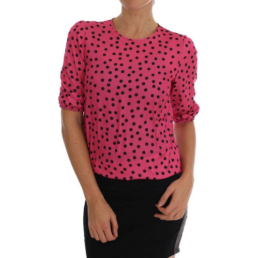Dolce & Gabbana Pink Polka Dotted Silk Blouse