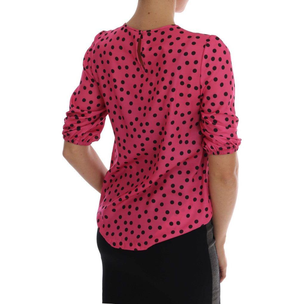 Dolce & Gabbana Chic Pink Polka Dotted Silk Blouse Dolce & Gabbana