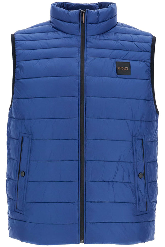 Boss blue striped padded gilet with high collar