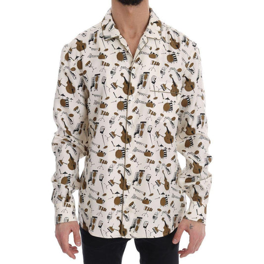 Dolce & Gabbana White Silk JAZZ Motive Print Shirt