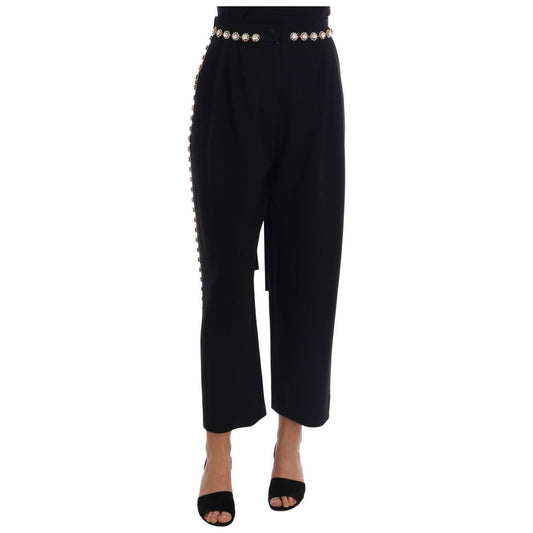 Dolce & Gabbana Elegant High-Waist Ankle Pants with Gold Detailing Dolce & Gabbana