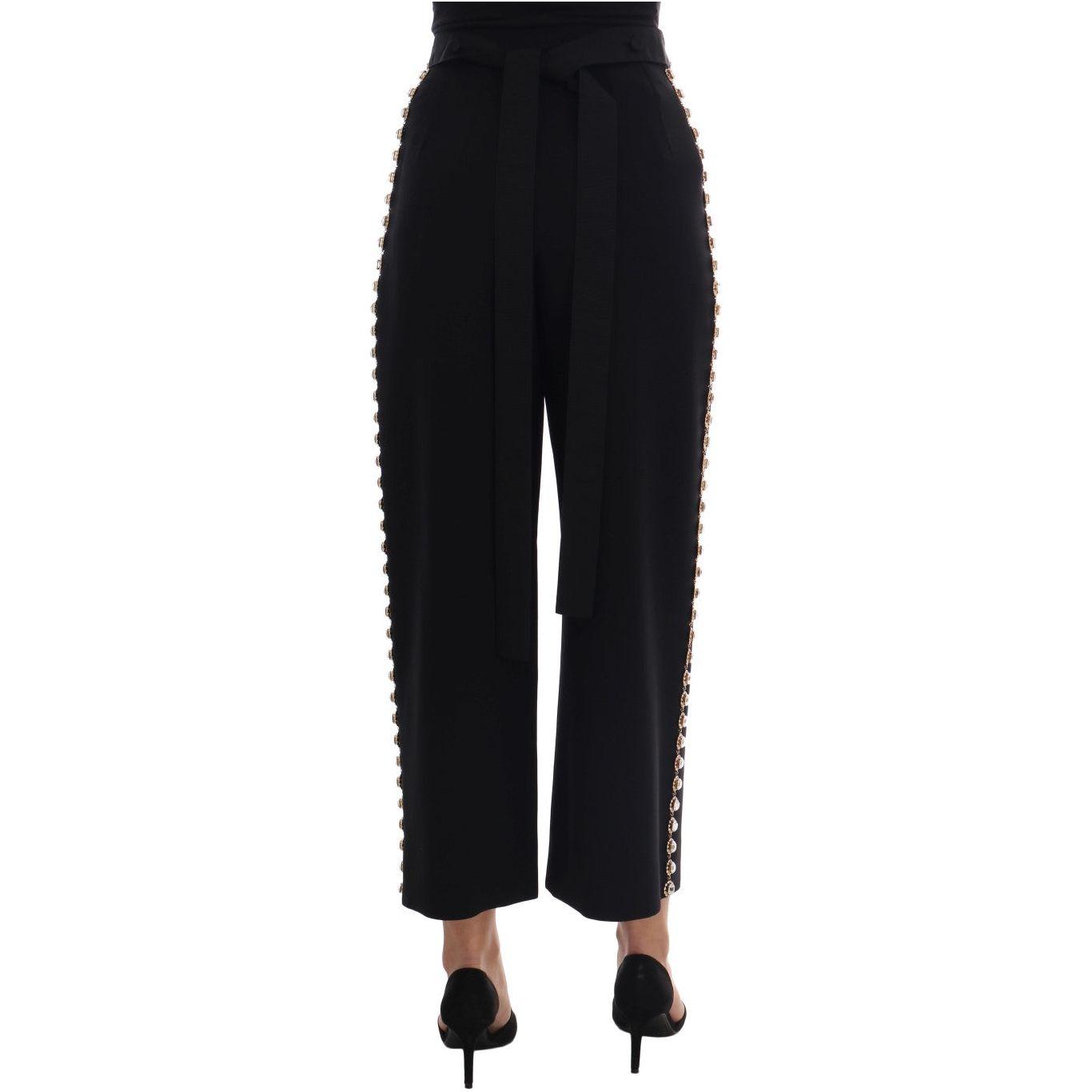 Dolce & Gabbana Elegant High-Waist Ankle Pants with Gold Detailing Dolce & Gabbana