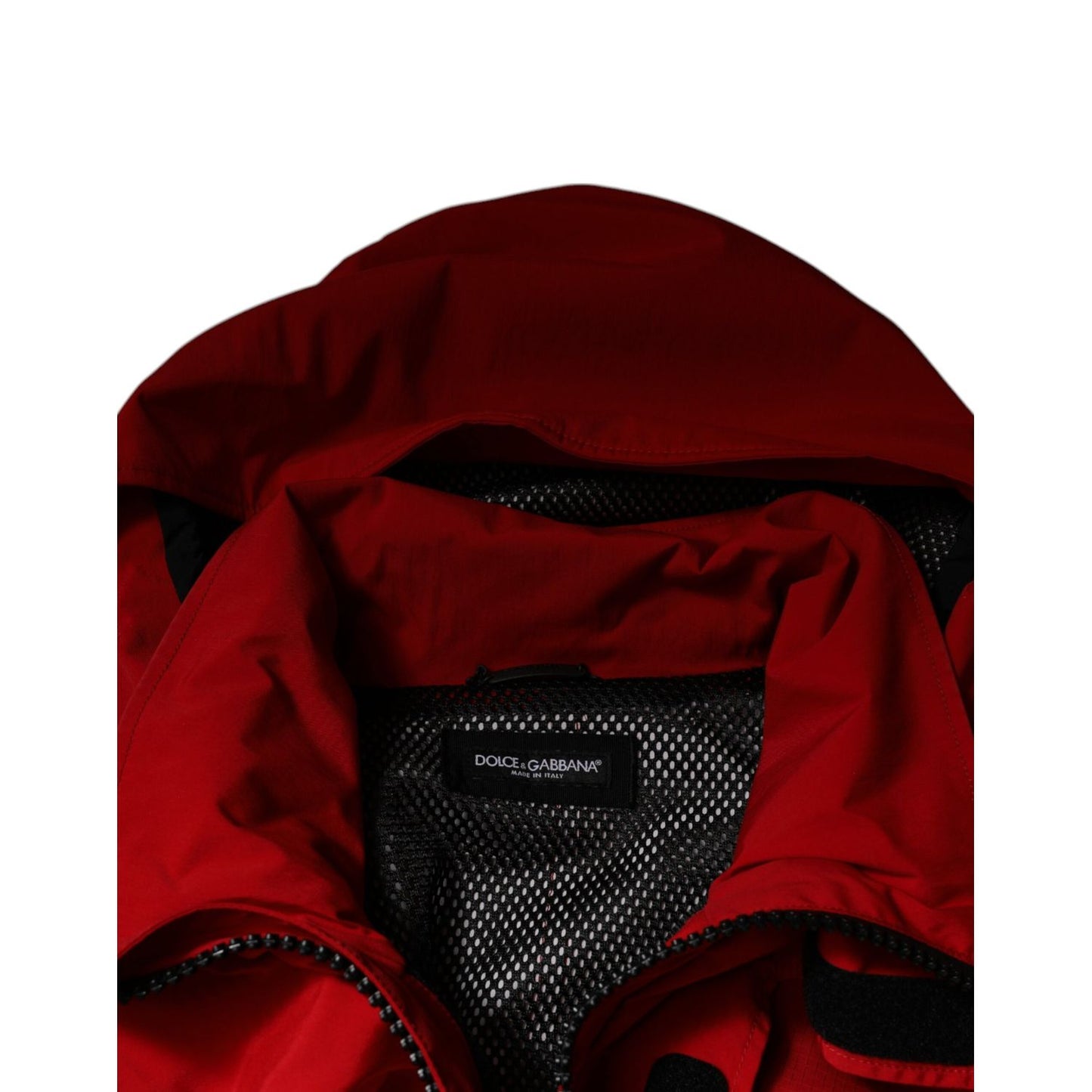 Dolce & Gabbana Red Nylon Hooded Men Full Zip Parka Jacket