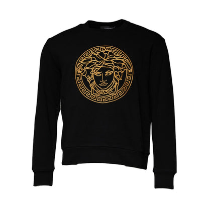 Versace Black Medusa Embroidery Crew Neck Pullover Sweater Versace
