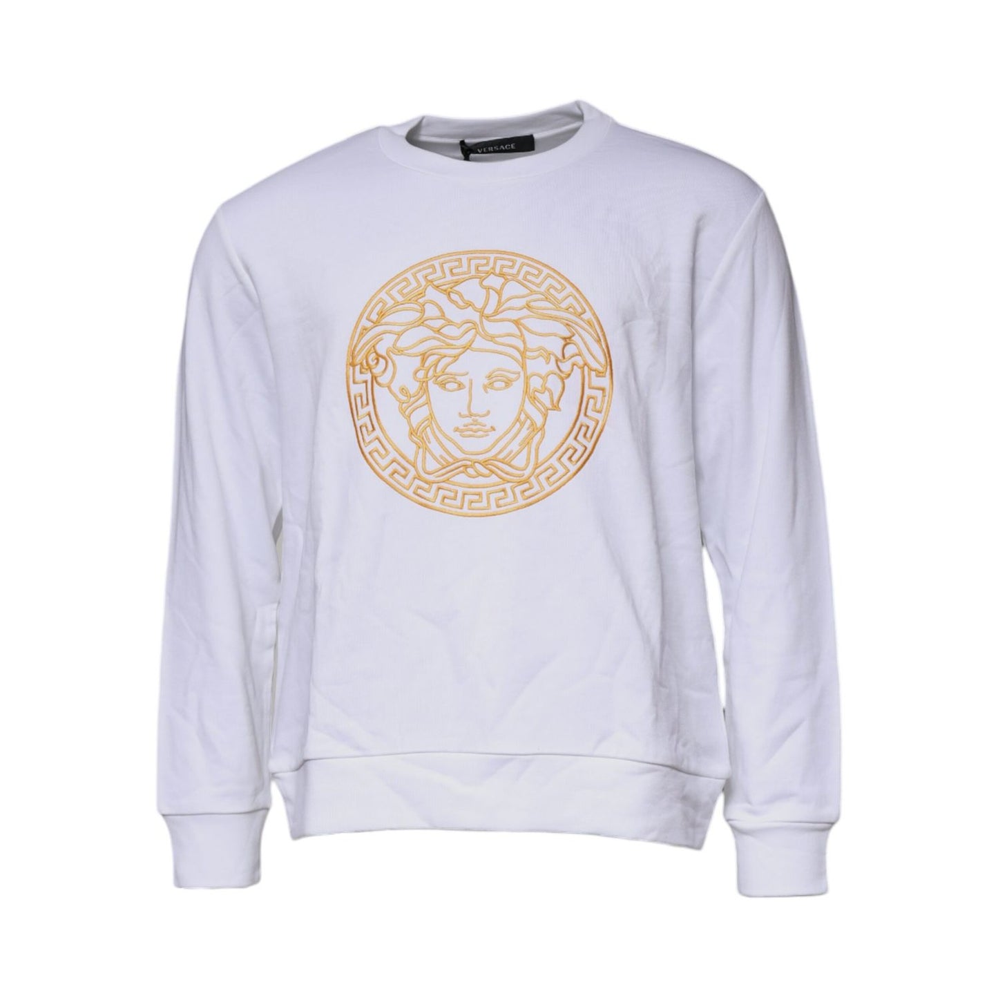 Versace White Medusa Embroidery Crew Neck Pullover Sweater Versace