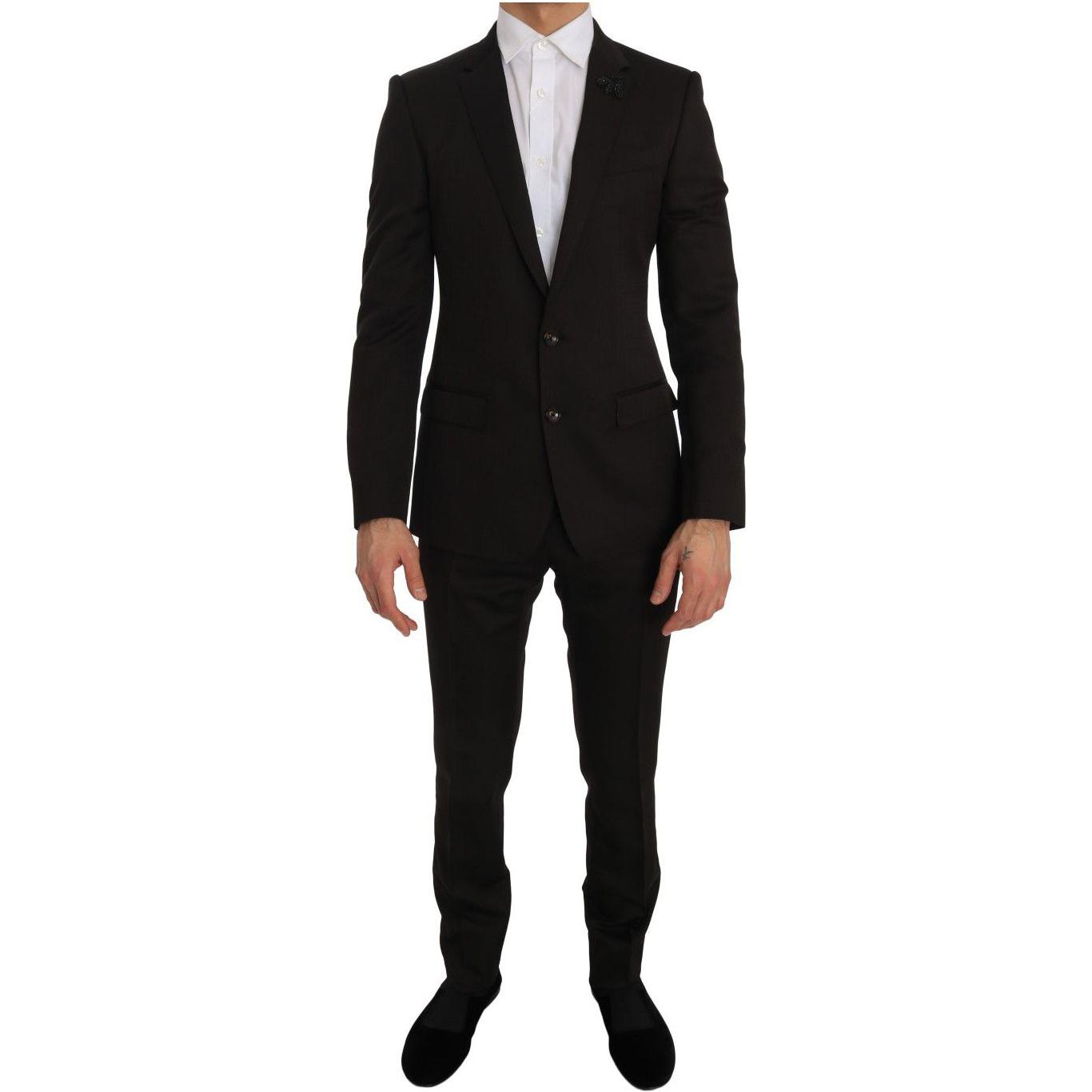 Dolce & Gabbana Brown Wool Crystal Bee Slim Fit MARTINI