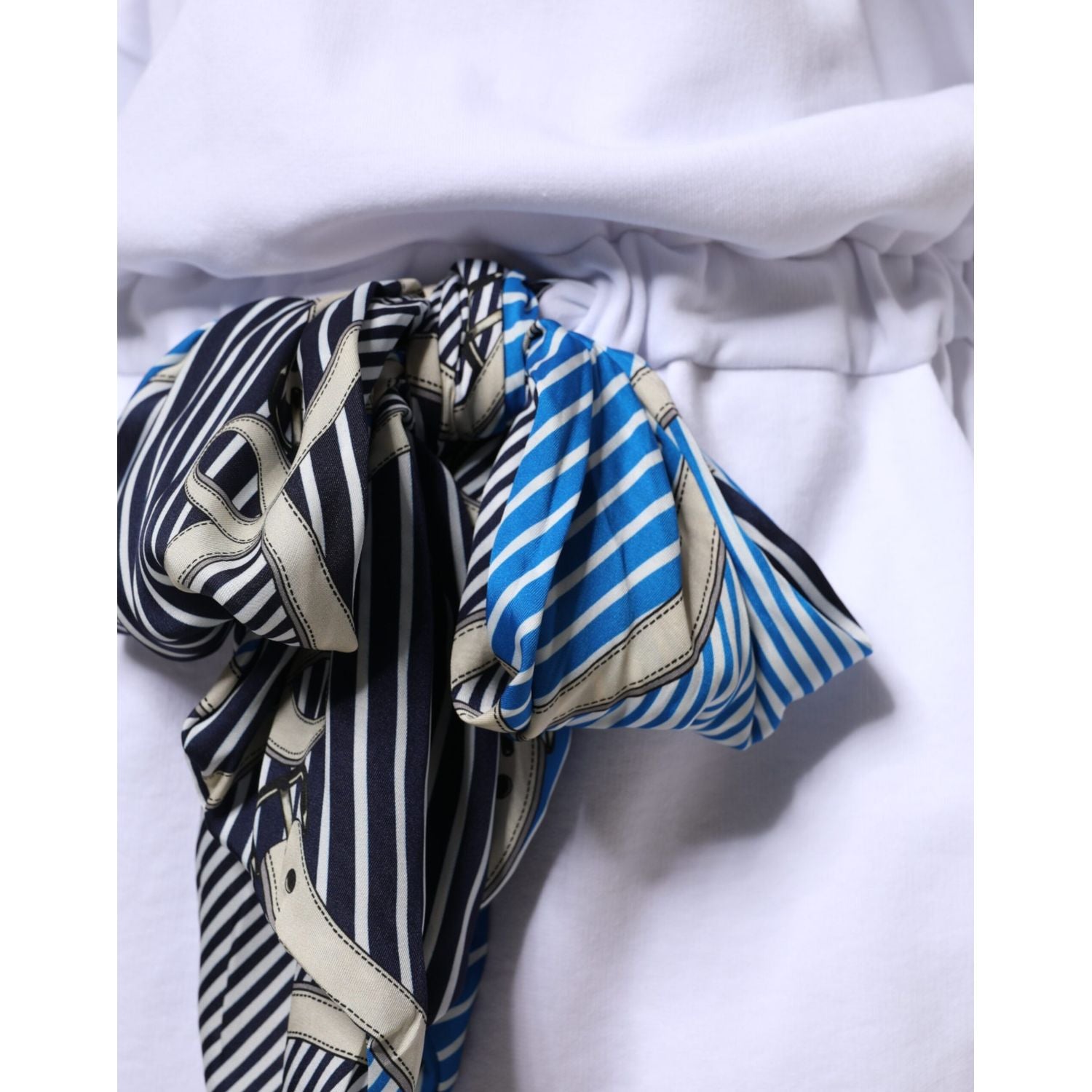 MSGM White Cotton Belted Long Sleeves Crew Neck Mini Dress