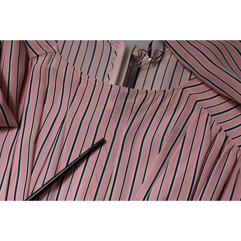 Ermanno Scervino Pink Stripes Silk Long Sleeves Midi Dress