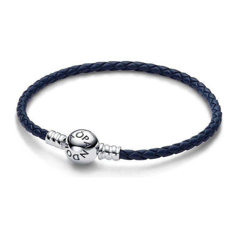 PANDORA MOMENTS COLLECTION Mod. ROUND CLASP BLUE BRAIDED LEATHER BRACELET Bracelet PANDORA