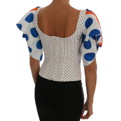 Dolce & Gabbana White Polka Silk Corset Bustier Top