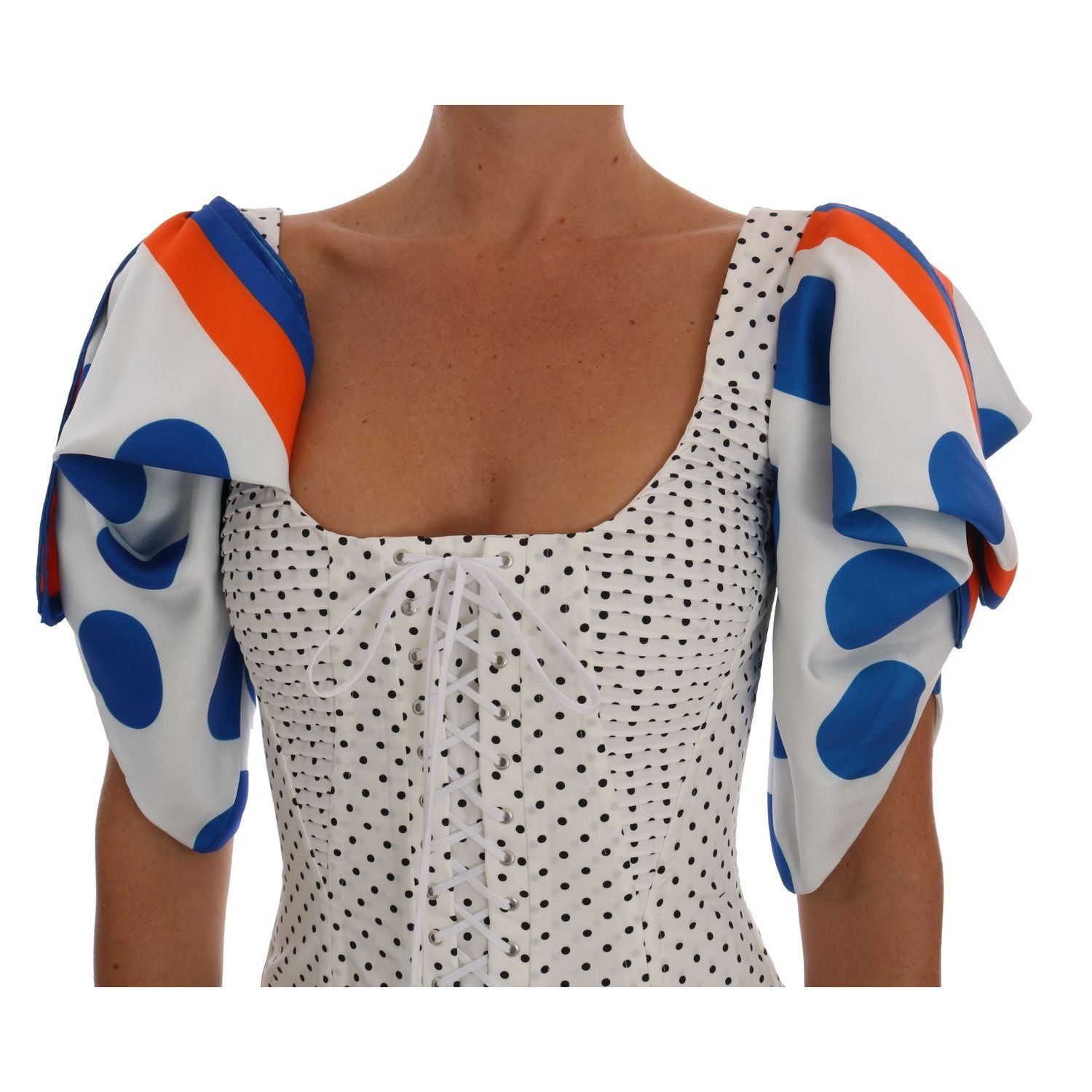 Dolce & Gabbana White Polka Silk Corset Bustier Top