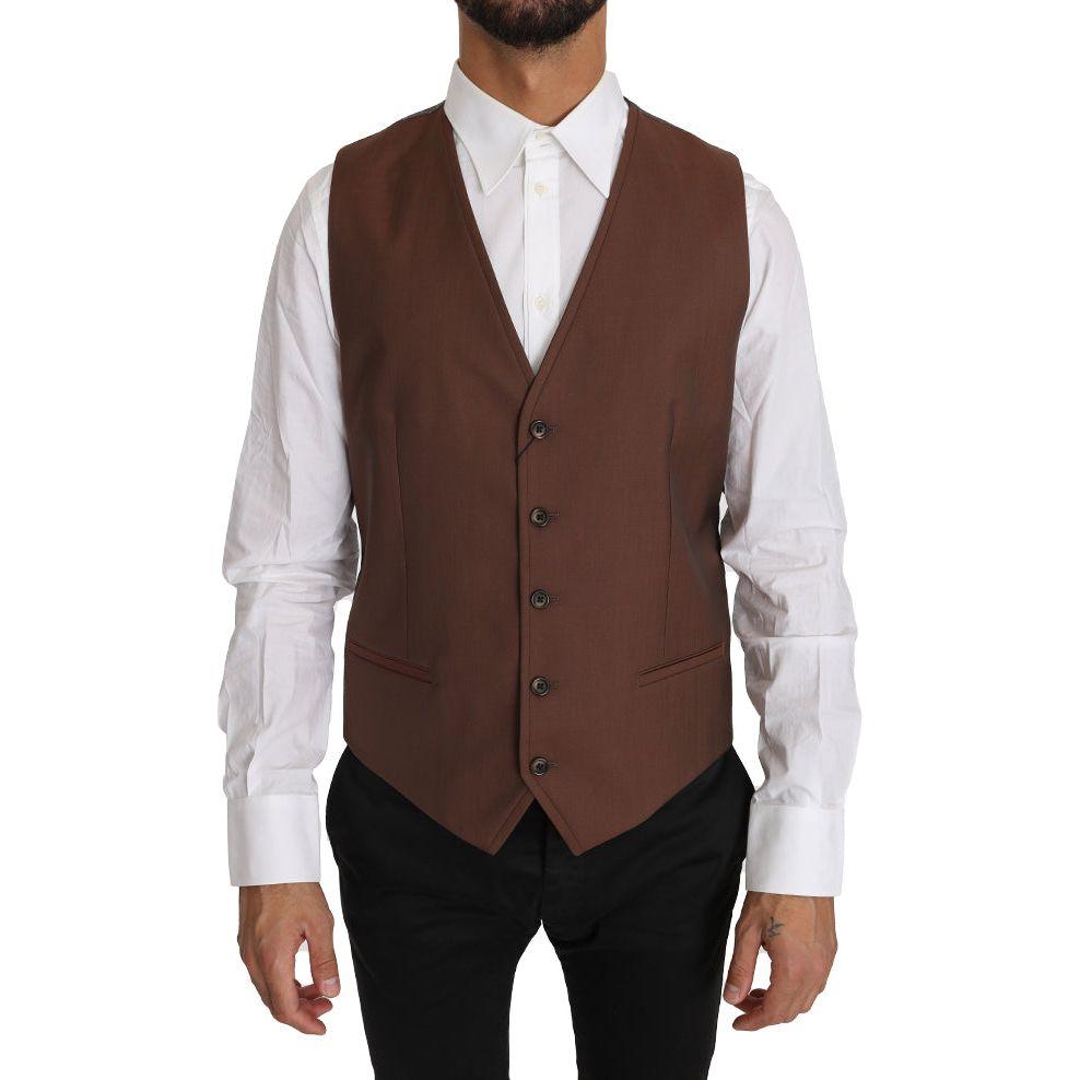 Dolce & Gabbana Brown Wool Silk Waistcoat Vest