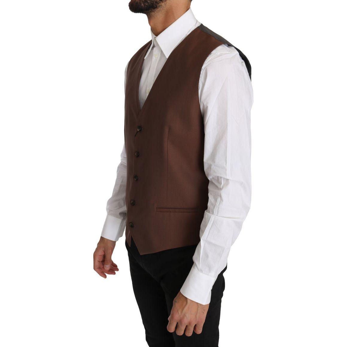 Dolce & Gabbana Sleek Bronze & Gray Formal Vest Slim Fit Dolce & Gabbana