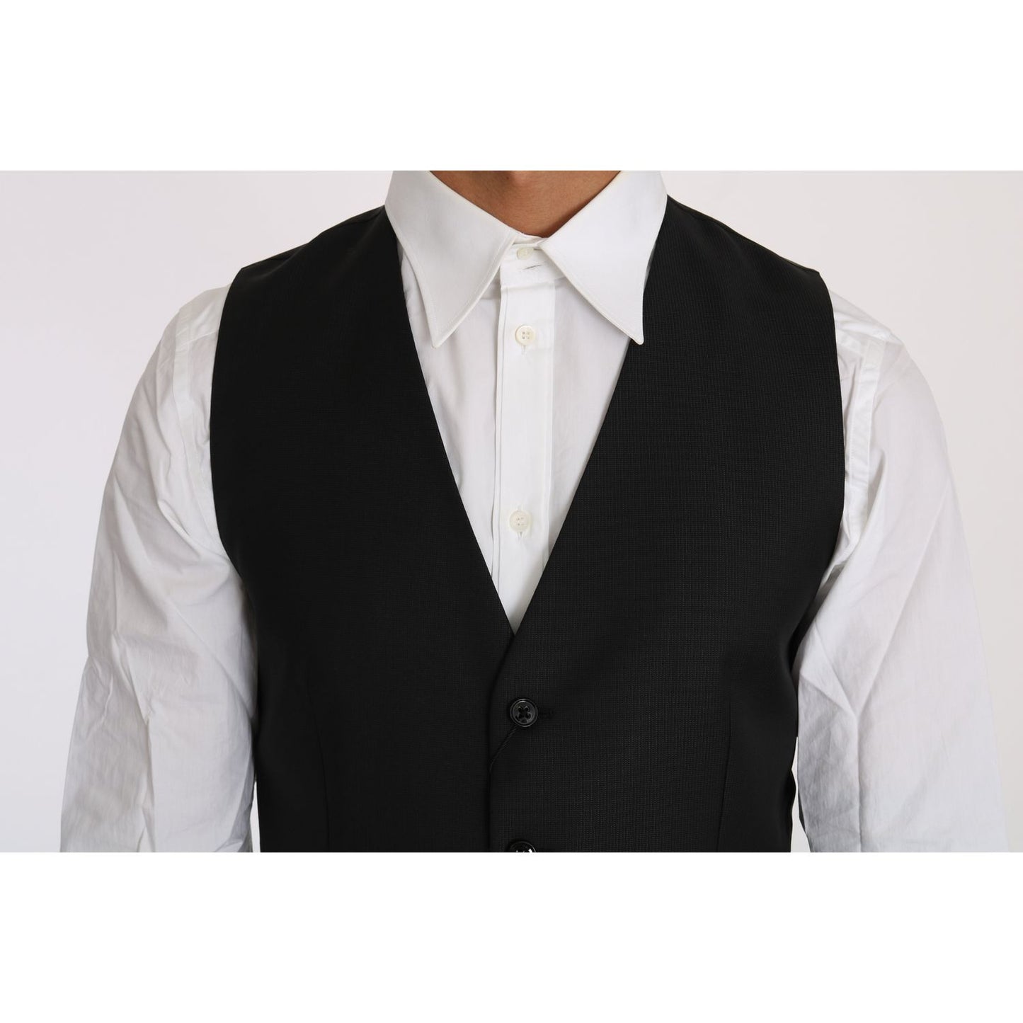 Dolce & Gabbana Sleek Black Wool-Silk Formal Vest Dolce & Gabbana