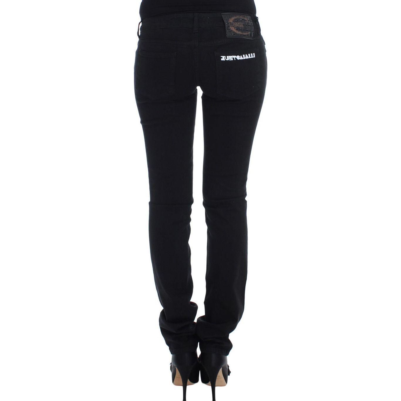Cavalli Black Cotton Stretch Slim Skinny Fit Jeans