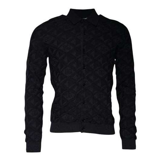 Dolce & Gabbana Black Silk Crew Neck Men Cardigan Sweater