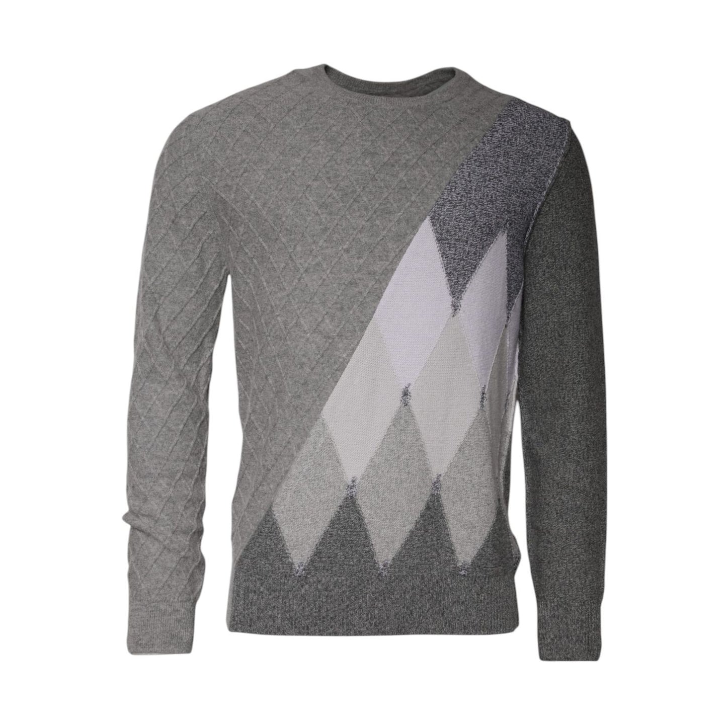 Ballantyne Gray Cashmere Argyle Intarsia Knit Crew Neck Sweater Ballantyne