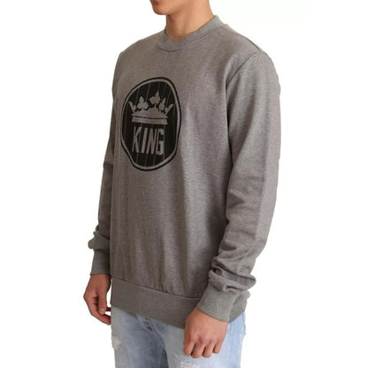Dolce & Gabbana Gray Crown King Cotton Pullover Sweater