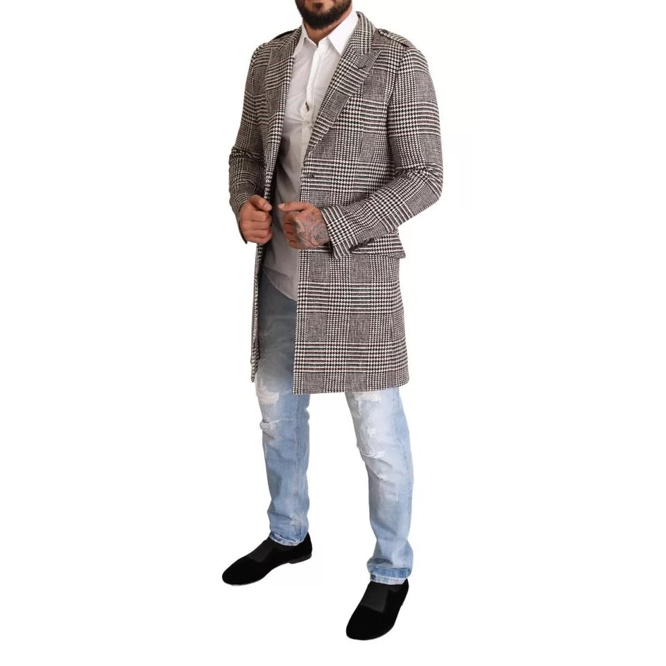 Dolce & Gabbana Gray Check Plaid Long Trench Coat Jacket