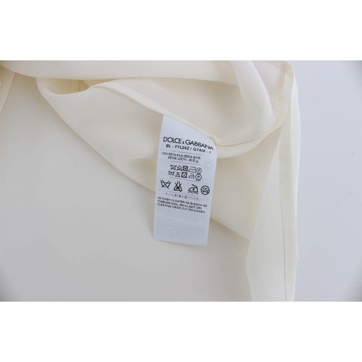 Dolce & Gabbana White Sequined Key Silk Blouse T-shirt Top