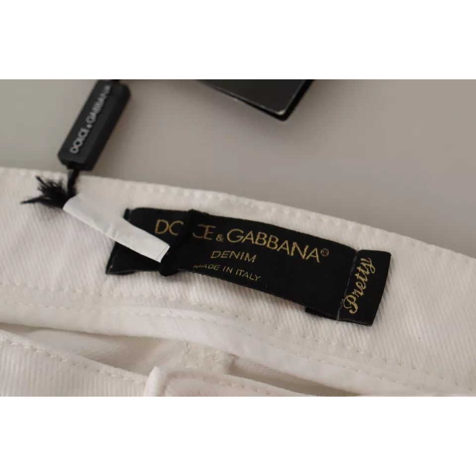 Dolce & Gabbana White Cotton Denim Pretty Slim Fit Jeans