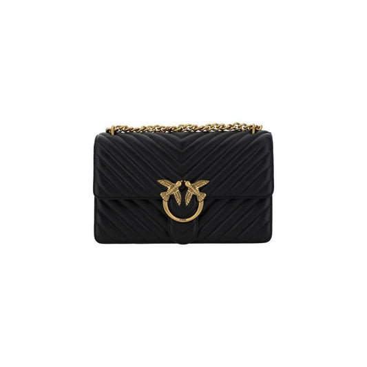 PINKO Black Calf Leather Bos Taurus Shoulder Bag 1728,72470364320,Bags,Black,New with tags,PINKO,Shoulder Bags - Bags,Shoulder Bags - Women - Bags,Women,Women - Bags