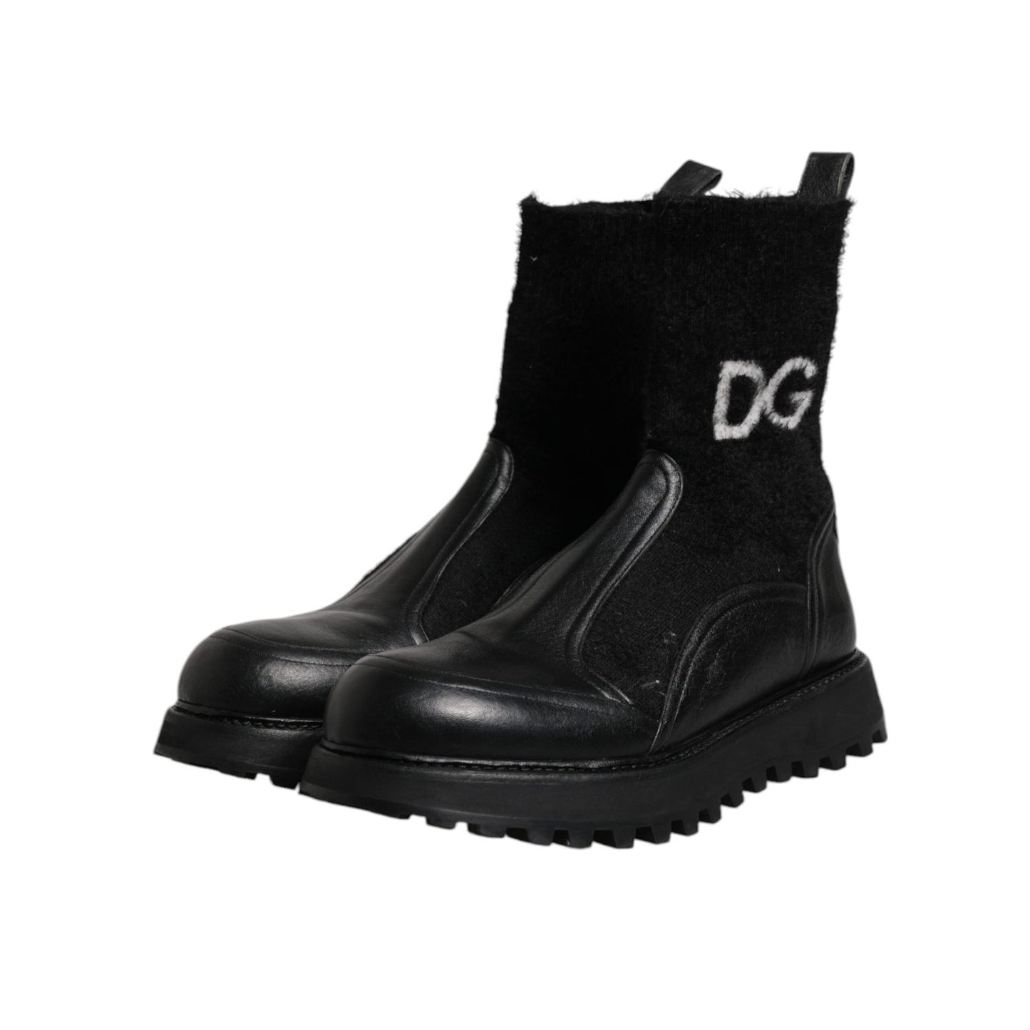 Dolce & Gabbana Black DG Logo Horse Sock Ankle Boots Shoes