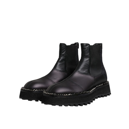 Dolce & Gabbana Black Chelsea Boots Leather Slip On Shoes