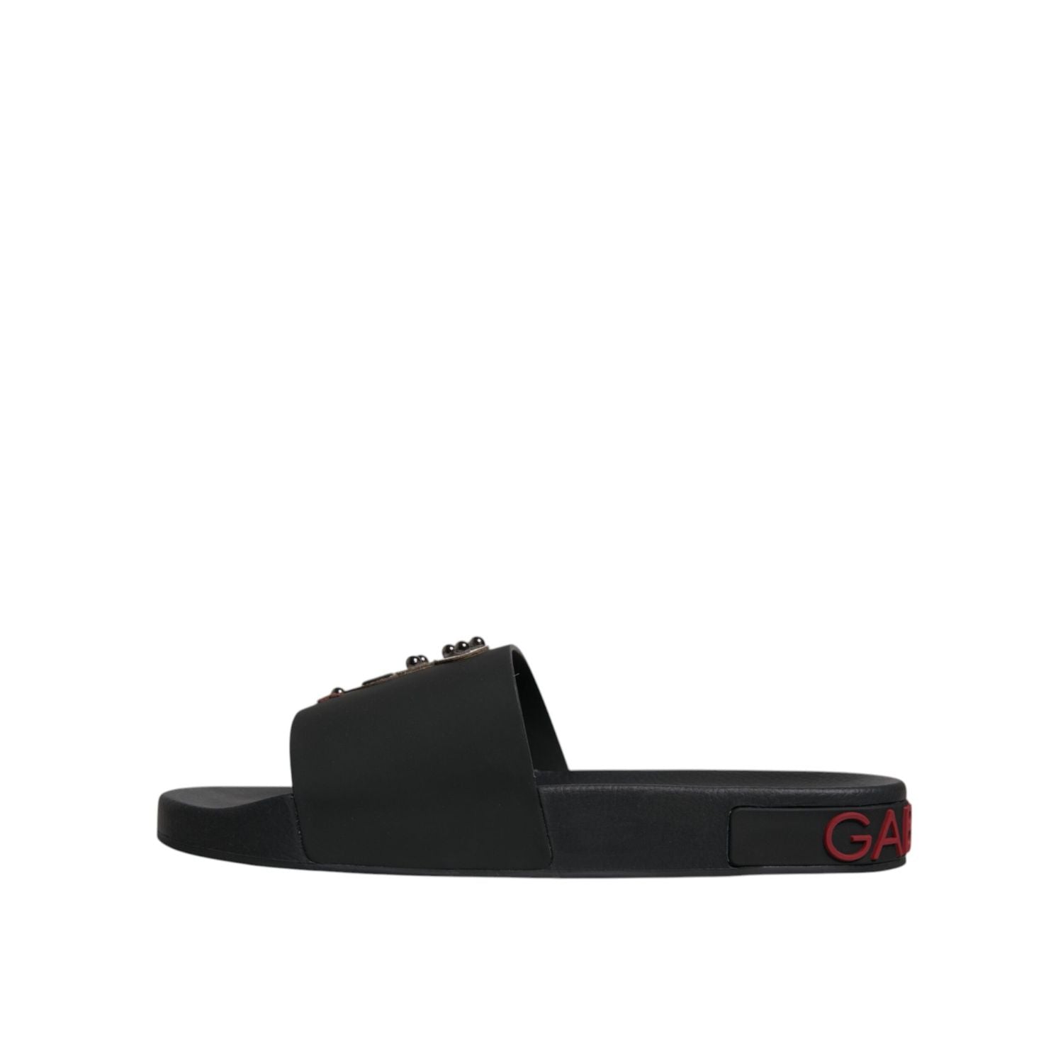 Dolce & Gabbana Black Leather Slides Sandals Beachwear Shoes