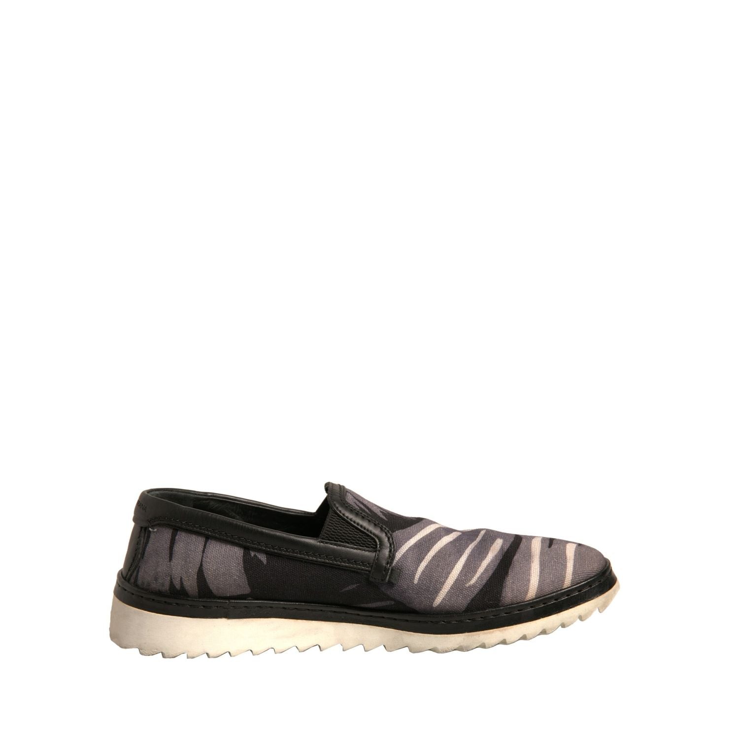 Dolce & Gabbana Black Canvas Tropical Print Slip On Shoes