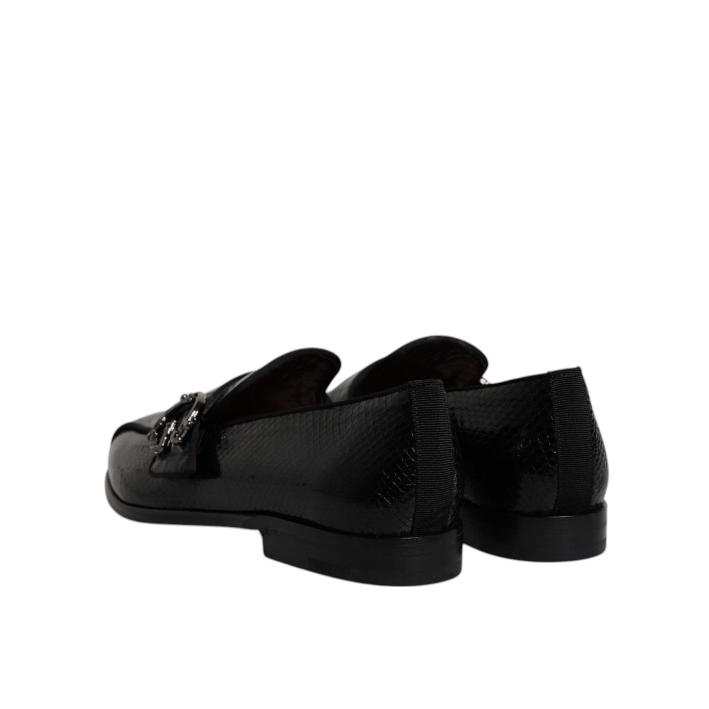 Dolce & Gabbana Black Exotic Leather DG Logo Loafers Formal Dress Shoes