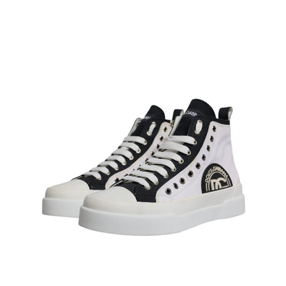 Dolce & Gabbana White Black Cotton High Top Sneakers Shoes