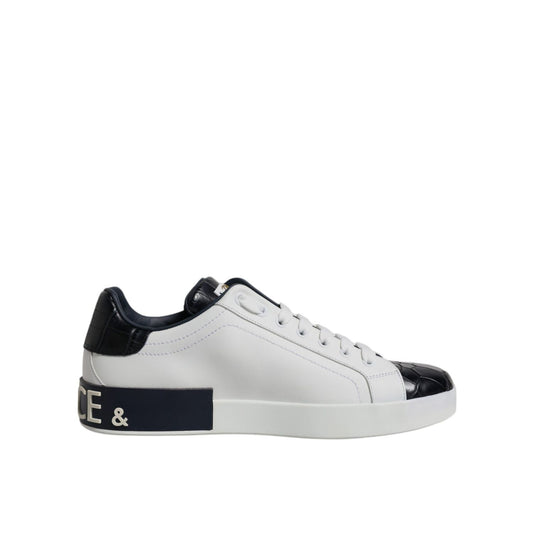 Dolce & Gabbana White Black Leather Portofino Sneakers Shoes