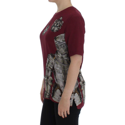 Dolce & Gabbana Red Knight Print Silk Blouse T-shirt