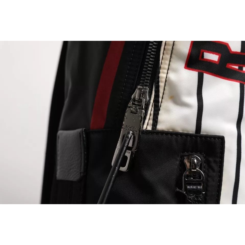 Dolce & Gabbana Black White Vulcano Royal King Print Men Backpack Bag