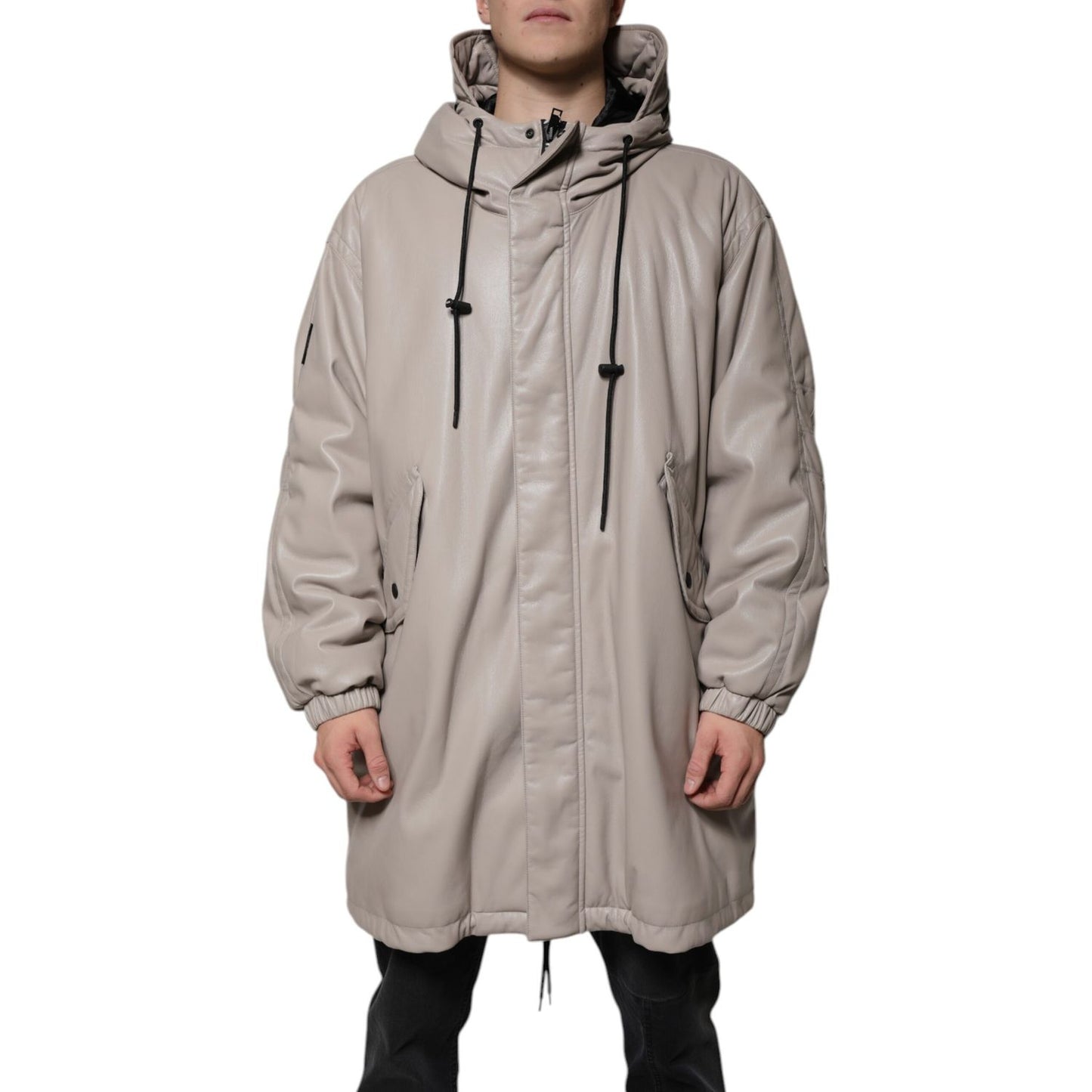 MSGM Beige Full Zip Hooded Long Sleeves Casual Coat Jacket MSGM