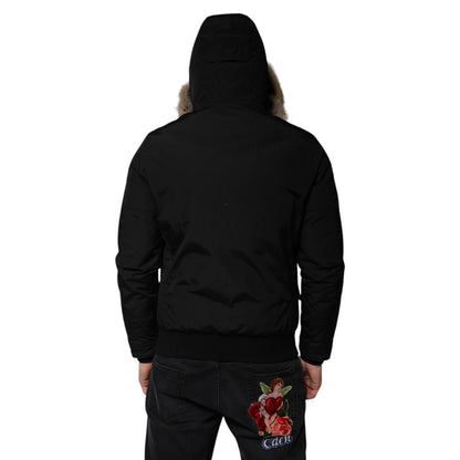 Woolrich Black Hooded Long Sleeves Fur Shearling Coat Jacket Woolrich