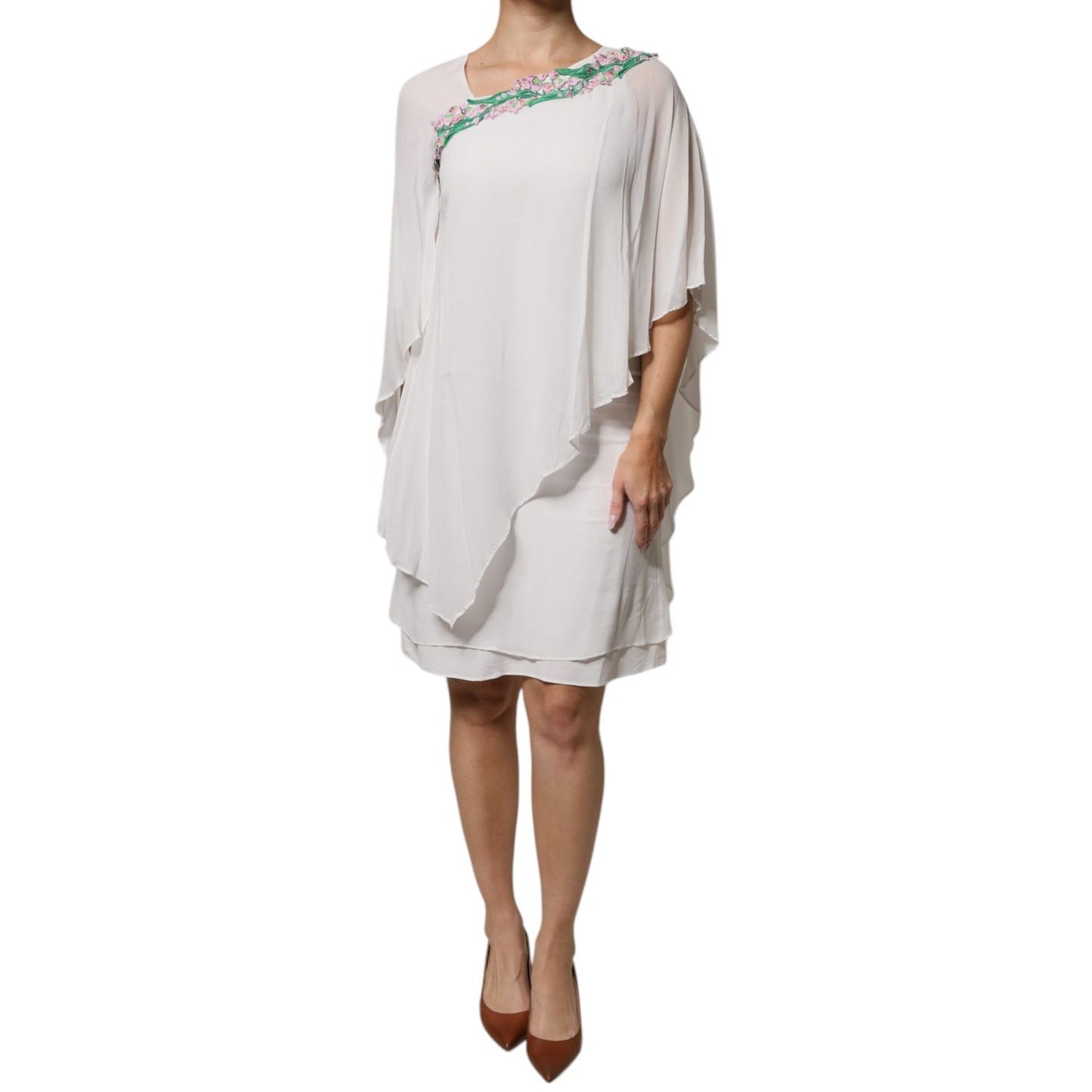 Blumarine White Floral Embroidery Viscose Chiffon Shift Dress Blumarine
