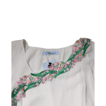 Blumarine White Floral Embroidery Viscose Chiffon Shift Dress Blumarine
