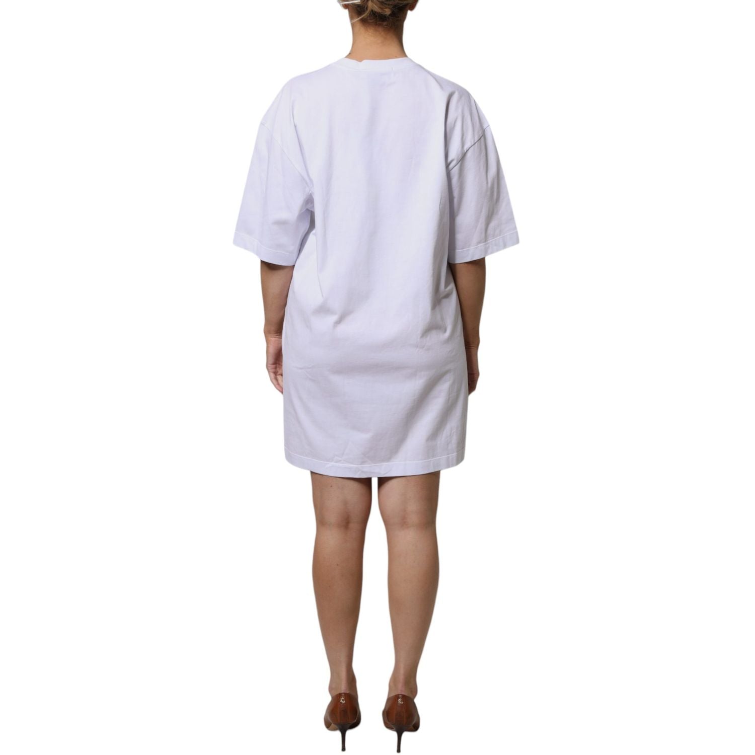 MSGM White Logo Print Cotton T-shirt Short Sleeves Mini Dress