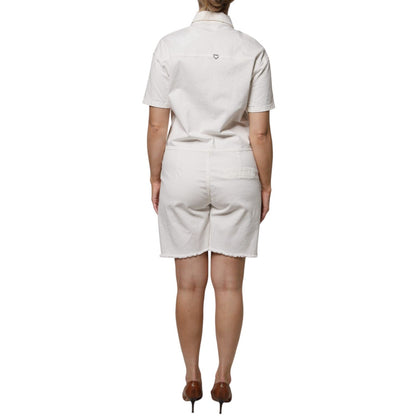 Please White Cotton Short Sleeves Button Down Romper Dress Please