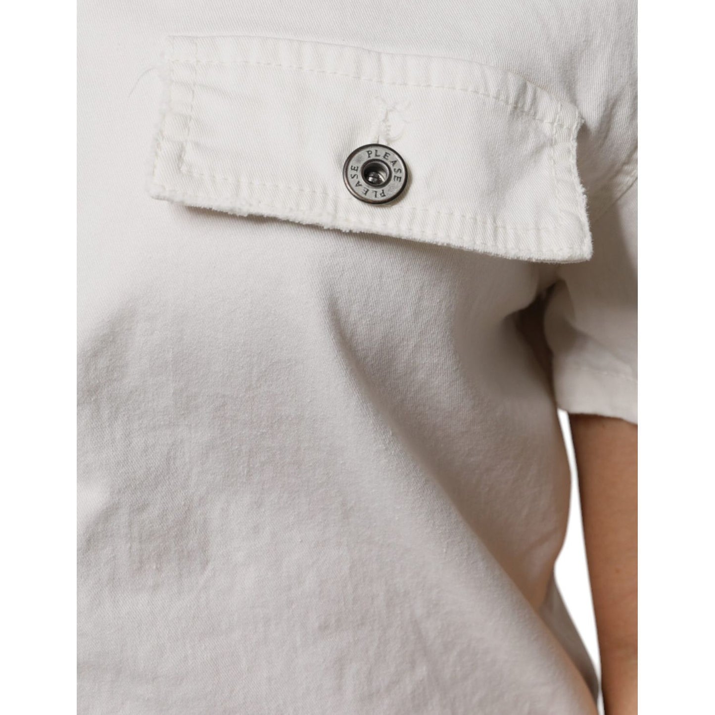 Please White Cotton Short Sleeves Button Down Romper Dress Please