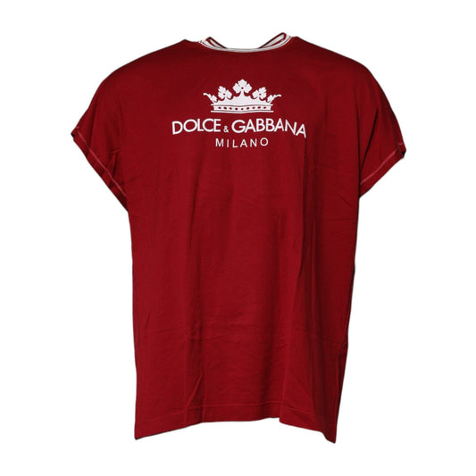 Dolce & Gabbana Red Logo Crown Cotton Crew Neck T-shirt