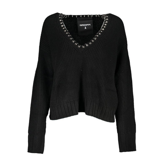 Patrizia Pepe Elegant Long Sleeved V-Neck Sweater with Chic Details Patrizia Pepe