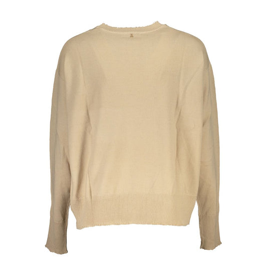 Patrizia Pepe Chic Beige Crew Neck Sweater with Contrast Details Patrizia Pepe