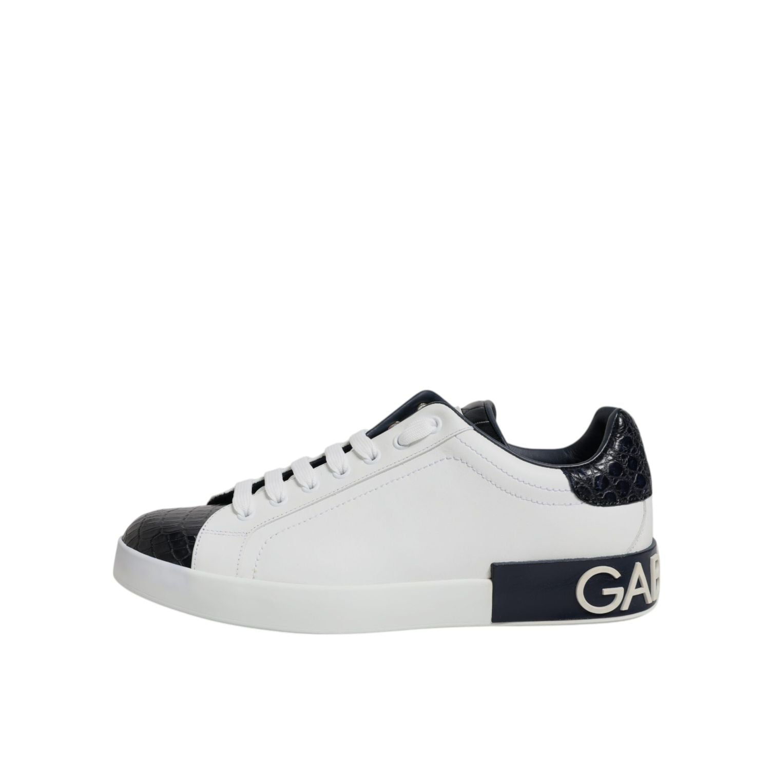 Dolce & Gabbana White Black Leather Portofino Sneaker Shoes